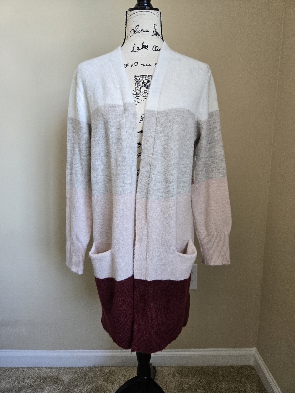 Peyton Primrose Open Front Cardigan Womens M Colorblock Long